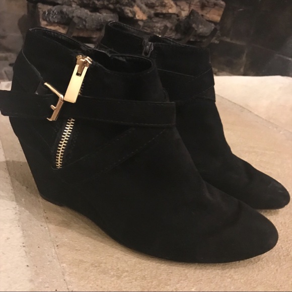 Mossimo Supply Co. Shoes - Black Wedge Booties with Buckle
